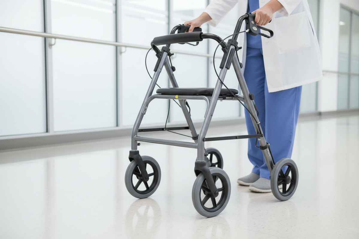 Rollator Wheel Installed on Walker