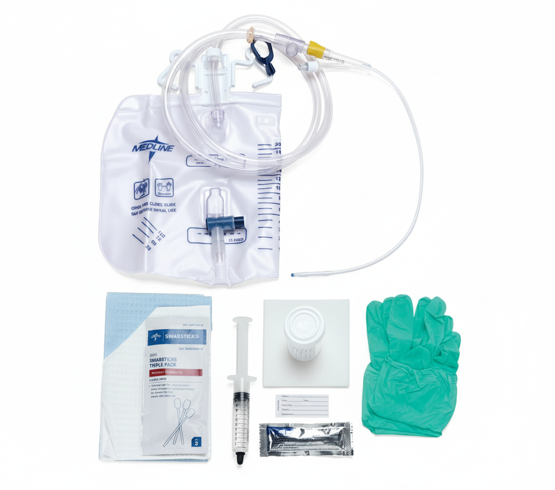 Top-down view of catheter tray components
