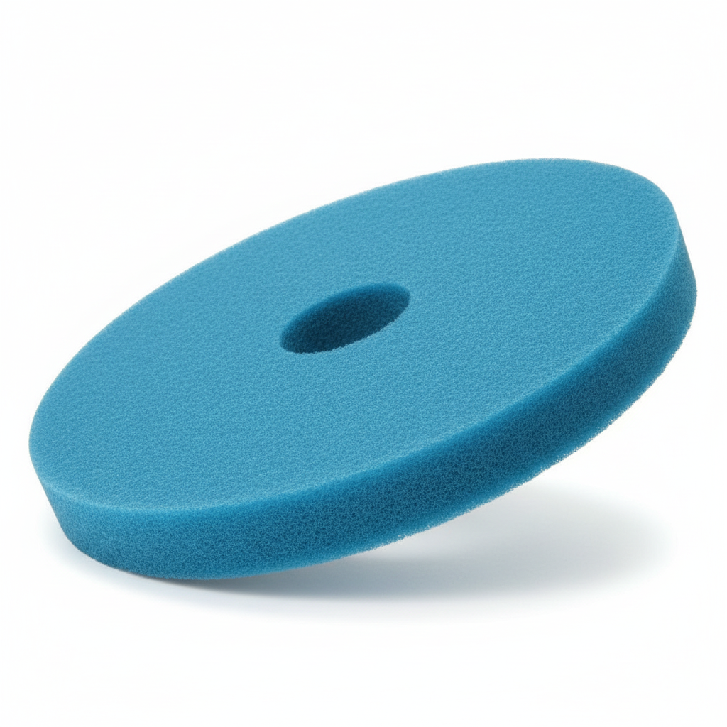 45-degree angle view of blue floor buffing pad
