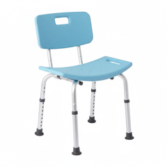 Three-quarter view of shower chair