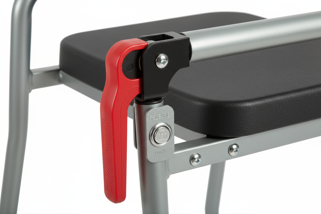 Close-up of drop-arm release mechanism