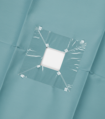 Close-up of fenestration opening with adhesive