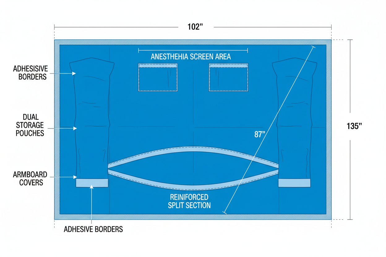 Sterile CV Split Surgical Drape with Clear Anesthesia Pouch - Premium 5-Layer SMS Barrier Protection
