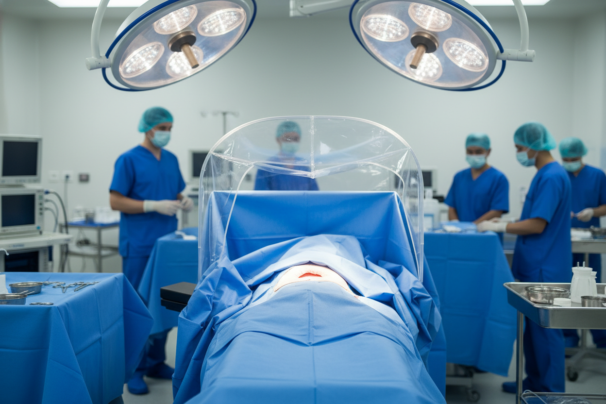 Sterile CV Split Surgical Drape with Clear Anesthesia Pouch - Premium 5-Layer SMS Barrier Protection