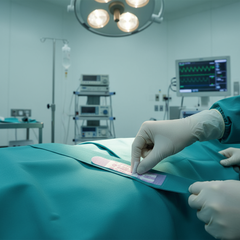 Tab being applied in medical setting