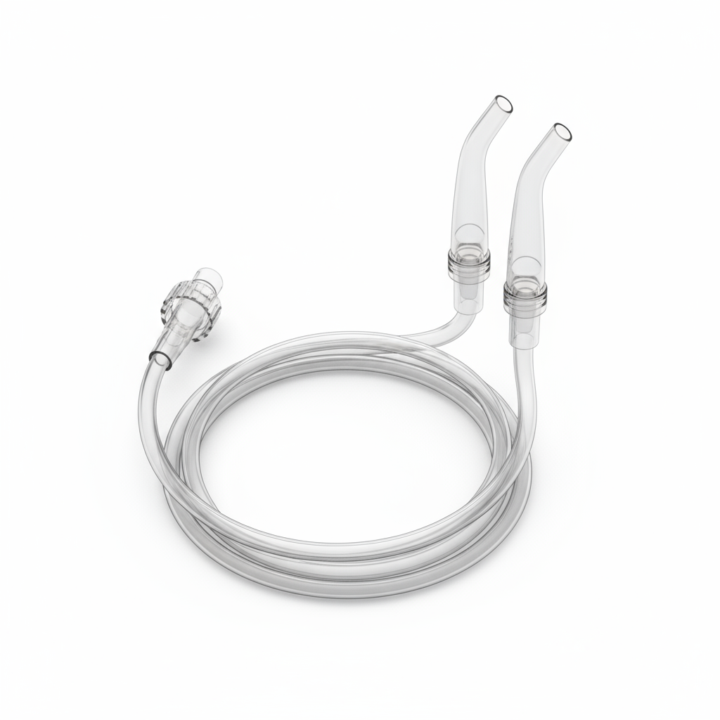 45-degree angle showing prongs and tubing