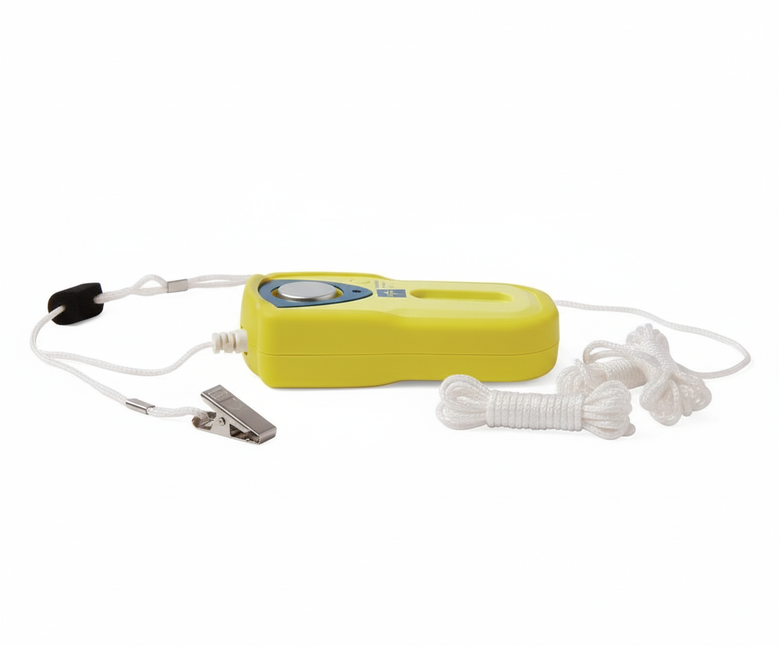 Side profile view of alarm device