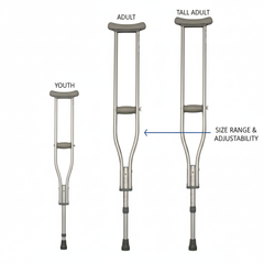 Size comparison showing youth, adult, and tall adult options