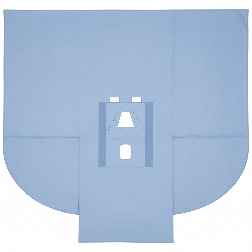 Laparoscopy drape top view showing fenestrations