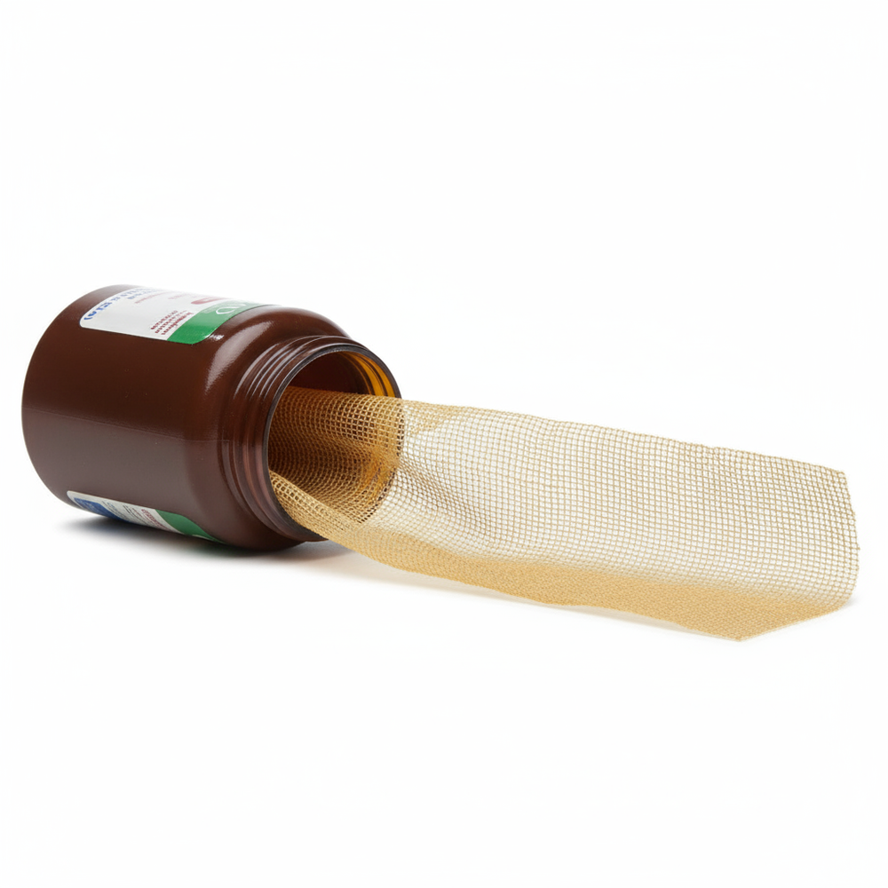 Partially unrolled gauze showing length