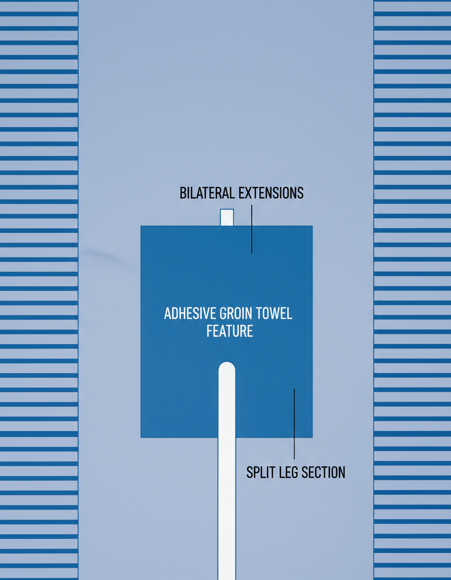 Adhesive groin towel detail