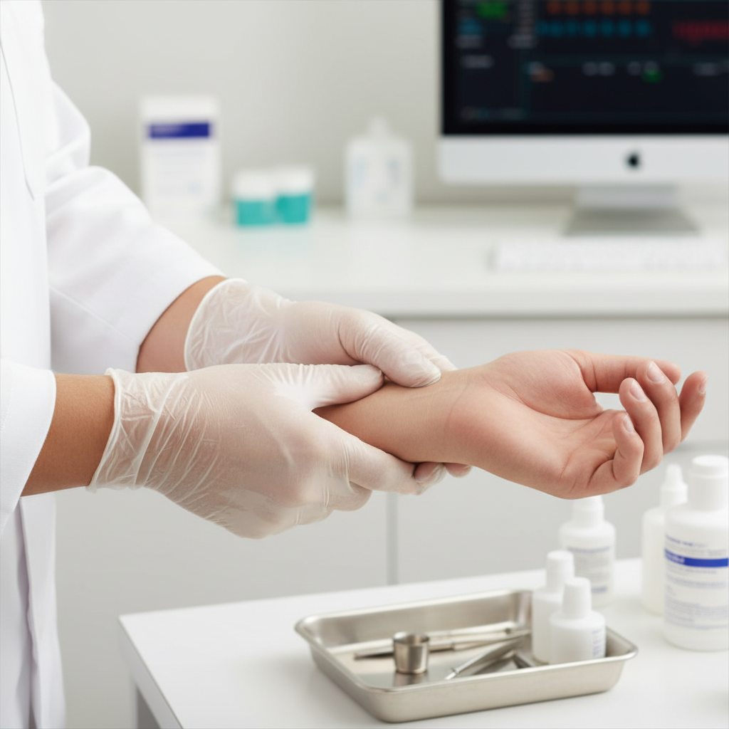 Vinyl Exam Gloves - In Use