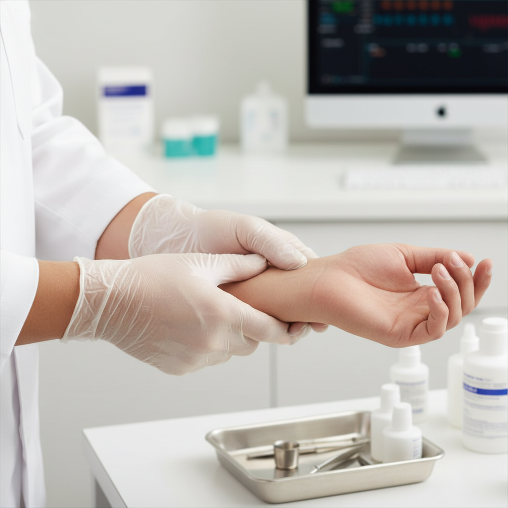 Vinyl Exam Gloves - In Use