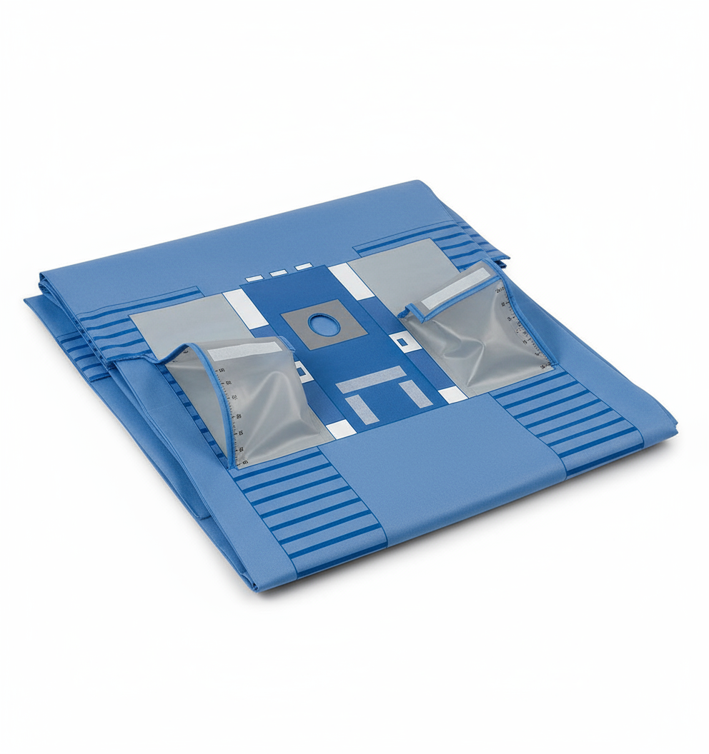 Three-quarter angle view of drape coverage