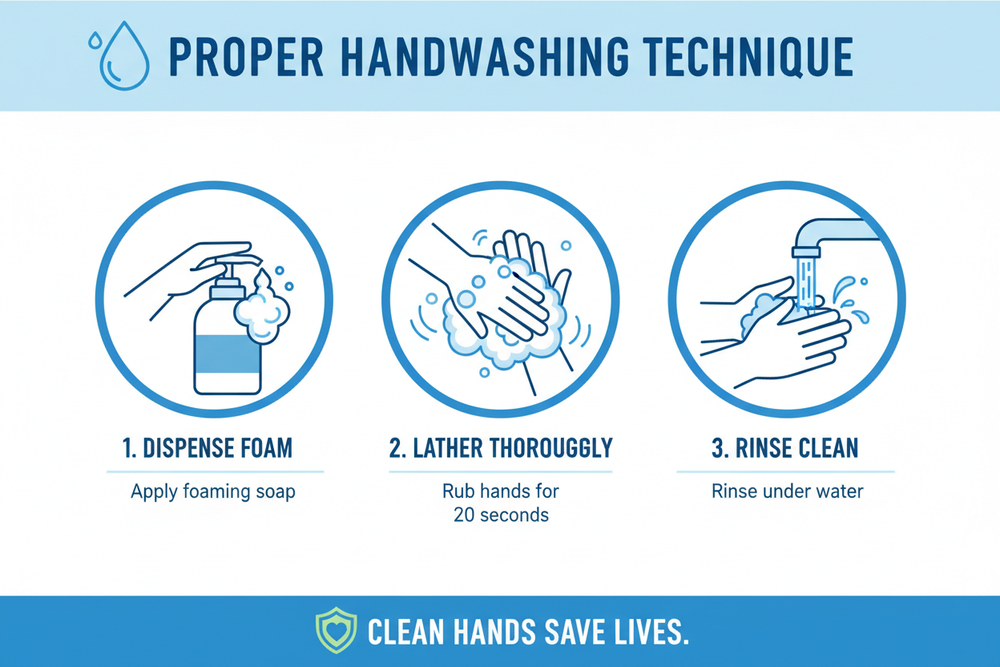 Proper handwashing technique infographic