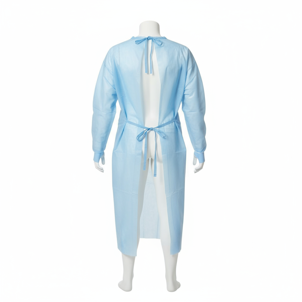 Back view showing open back design and dual tie closure