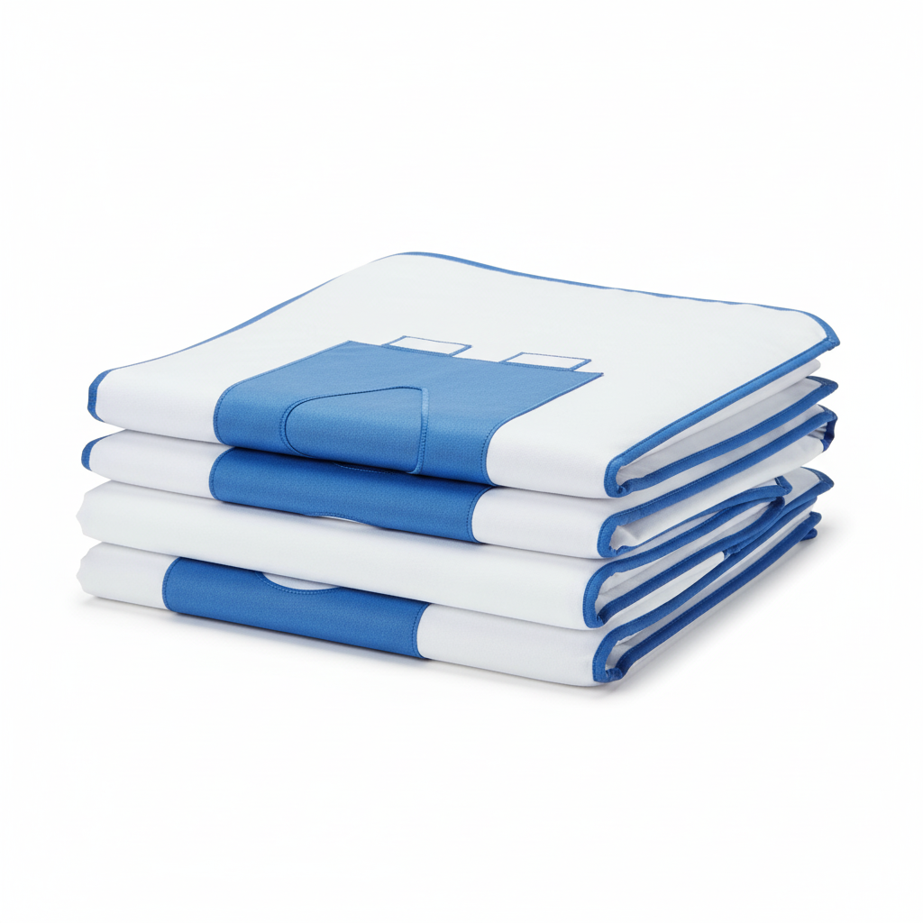 Close-up detail view of reinforced table cover and drapes