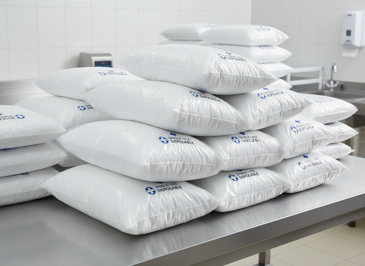 Multiple pillows stacked showing bulk quantity