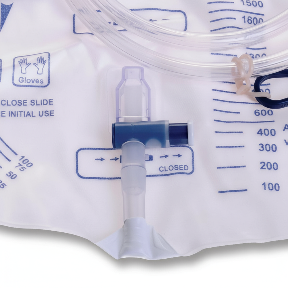 Close-up view of anti-reflux tower and drainage port