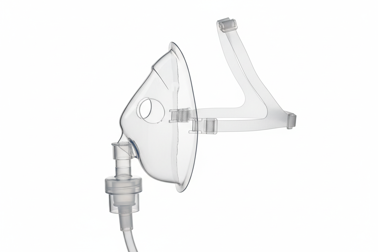 Medical Aerosol Mask with Adjustable Head Strap - Clear Elongated Design for Single Patient Use