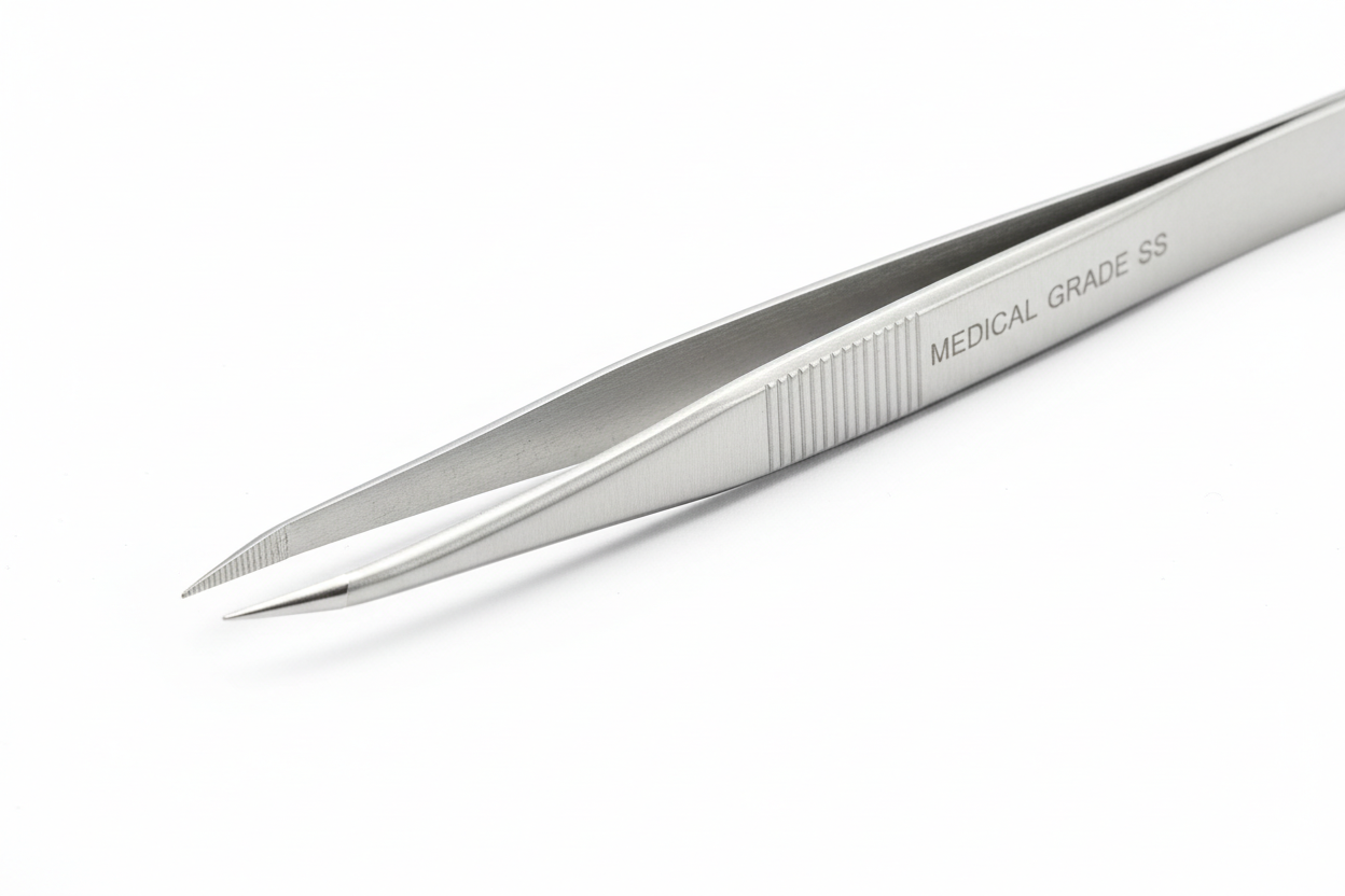 Professional Stainless Steel Precision Eyebrow Tweezers - 4 Inch Medical Grade, Single-Use, Nonsterile (Box of 12)