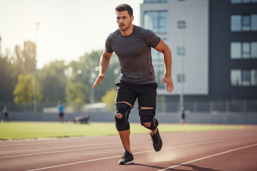 Athlete wearing knee support
