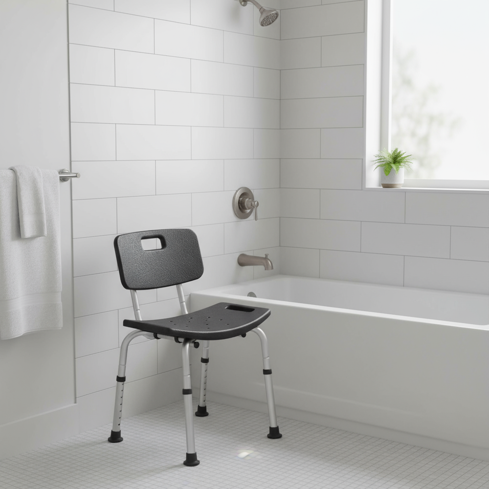 Shower chair in bathroom setting