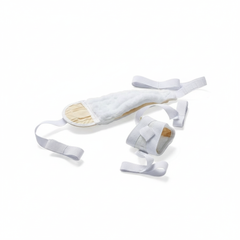 Side angle view showing adjustable strap and tie system