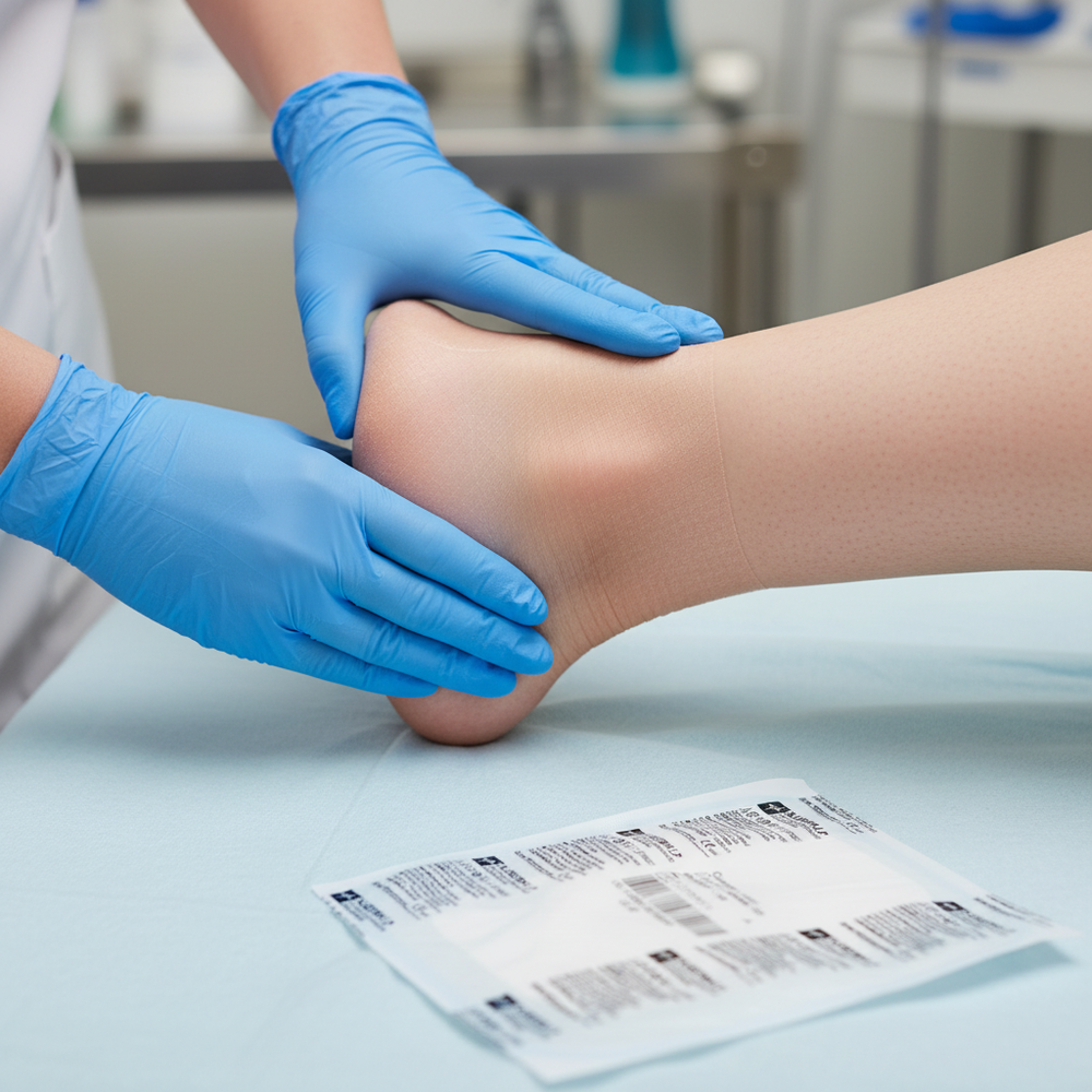 Healthcare professional applying dressing