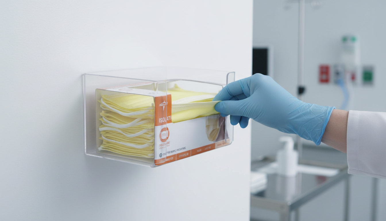 Healthcare worker using dispenser