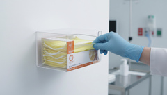 Healthcare worker using dispenser