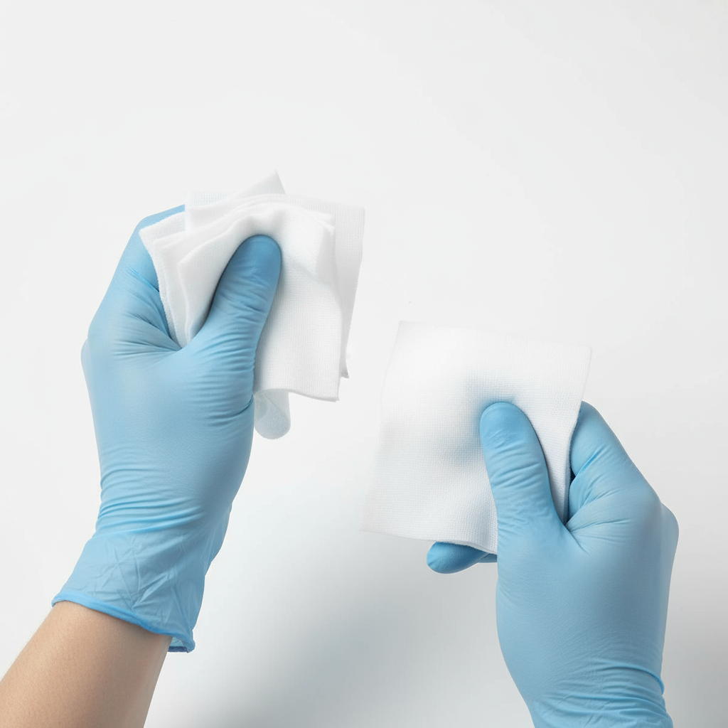 Scale reference with gloved hands