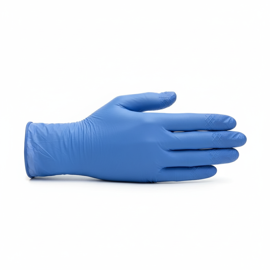 Side angle view of nitrile gloves