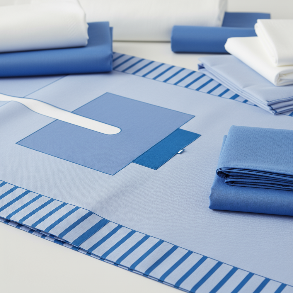 Close-up detail view of reinforced table cover and mayo stand cover