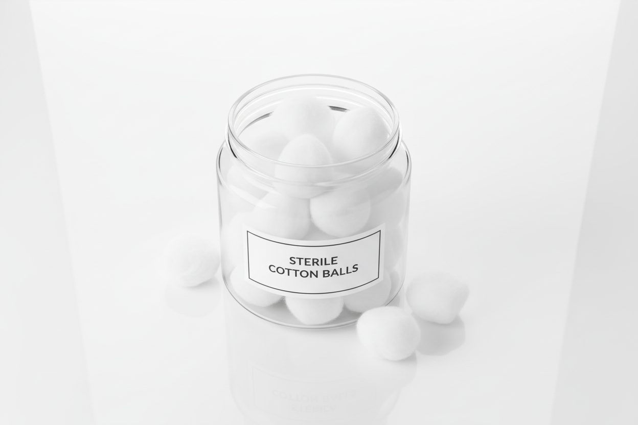 Cotton balls in glass jar - top view