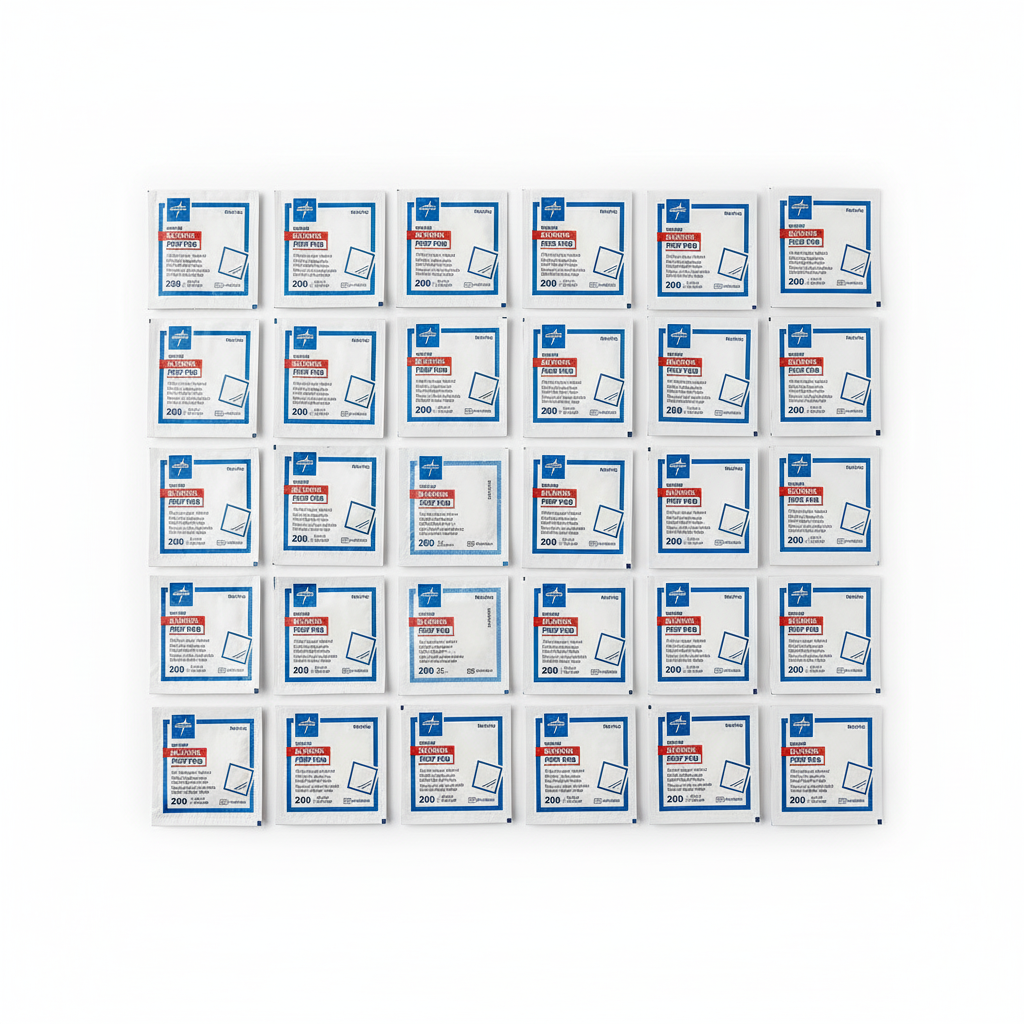 Multiple prep pad packets flat lay