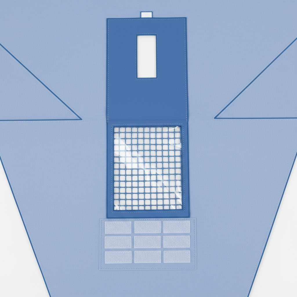 Detail of fenestration and hook-and-loop features