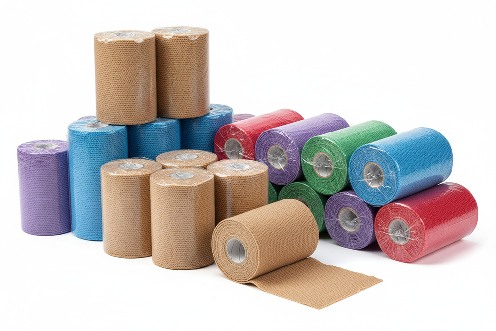 Multiple cohesive wrap rolls in assorted colors
