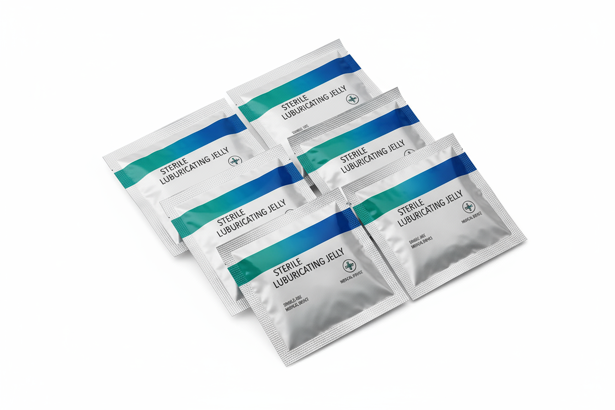 Multiple lubricating jelly packets - overhead view