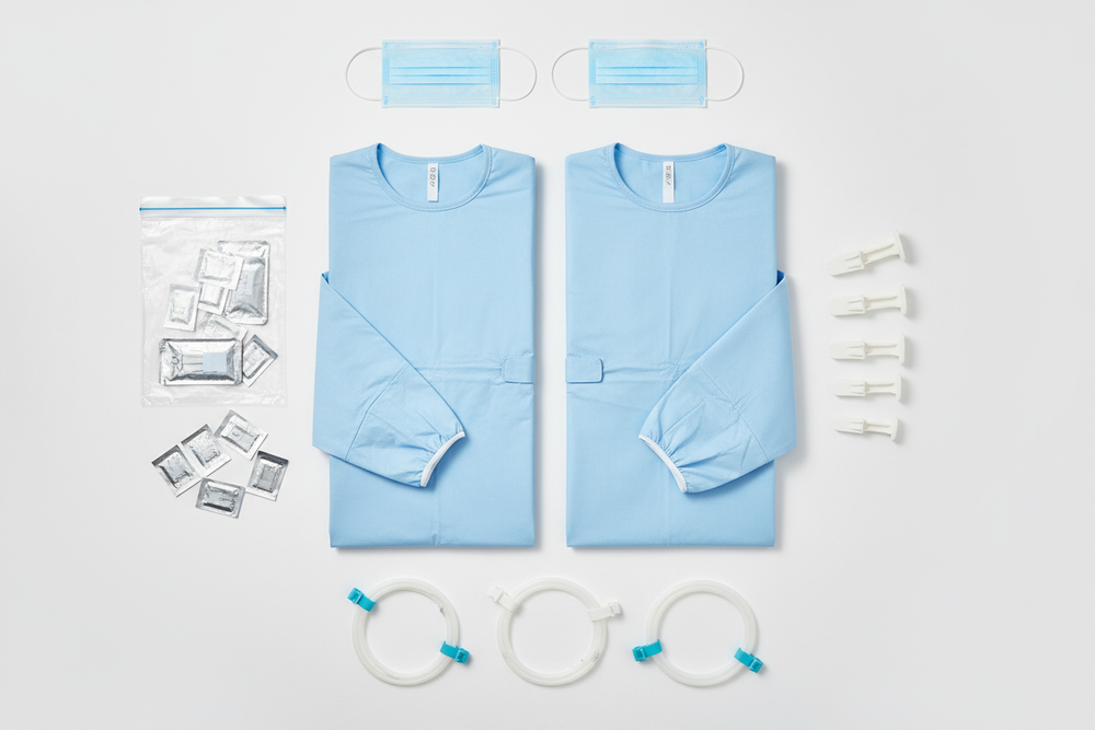 Individual surgical gowns and accessories layout