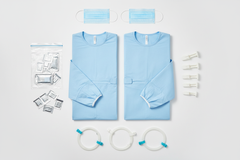 Individual surgical gowns and accessories layout