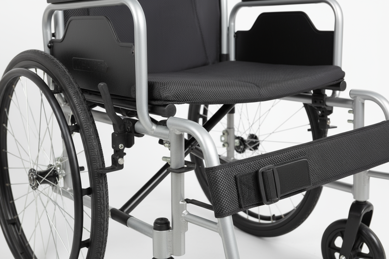 Close-up of swing-away footrest and features