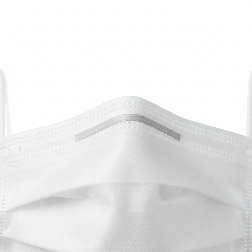 Close-up of metal nosepiece and pleated texture