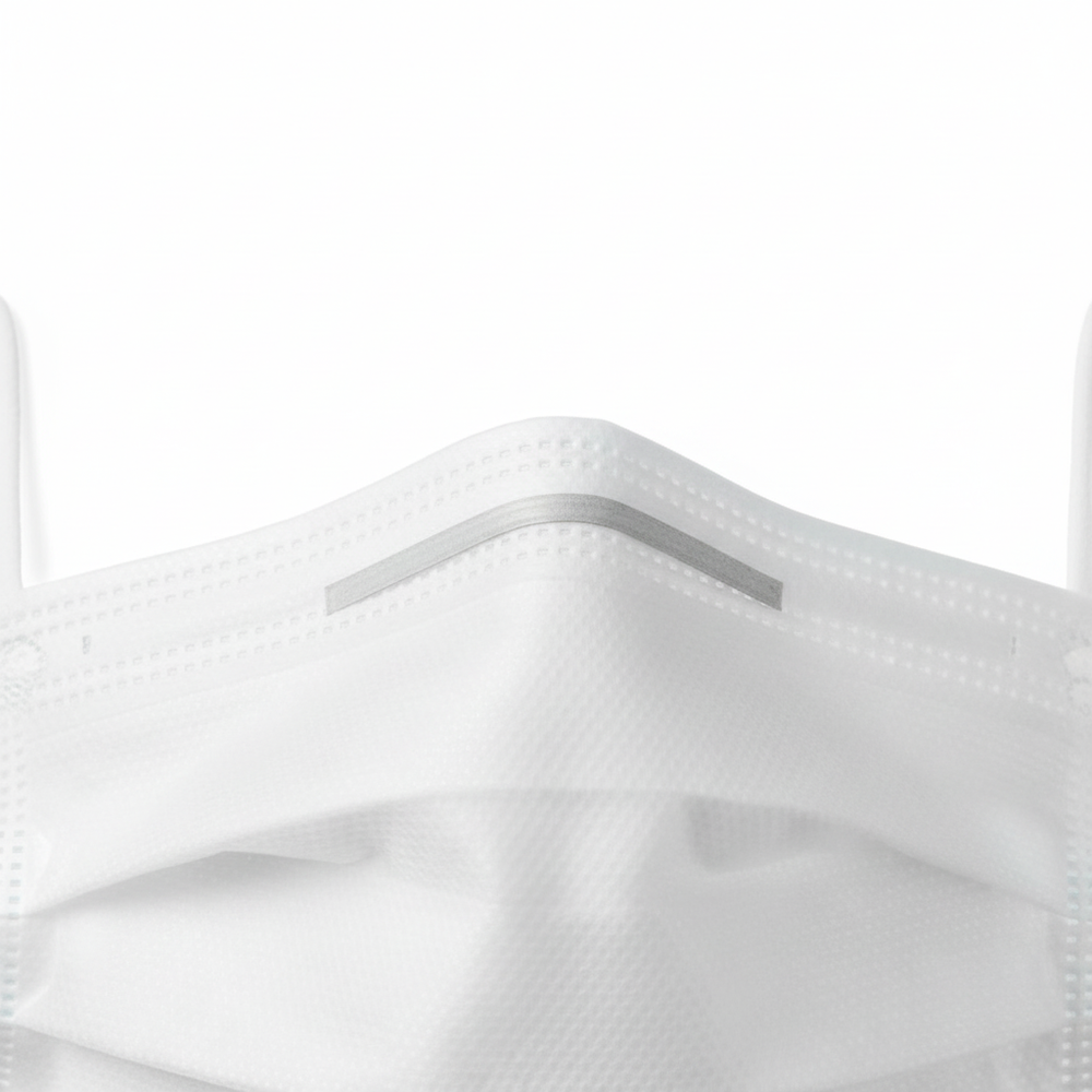 Close-up of metal nosepiece and pleated texture