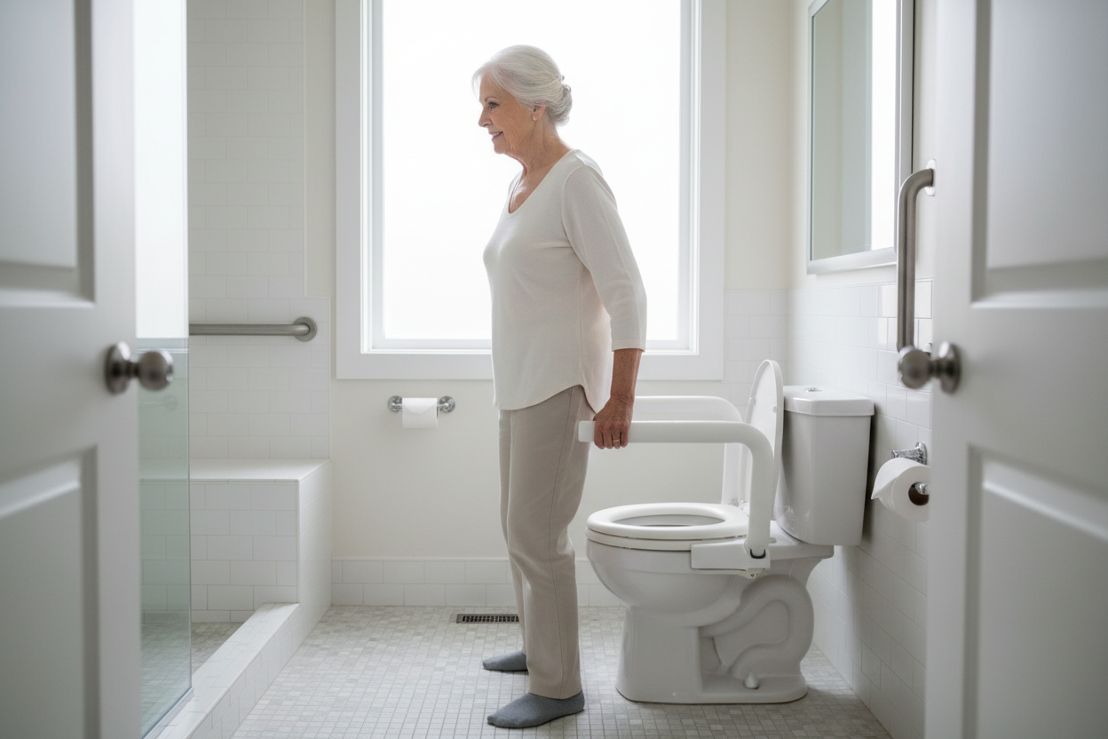 Senior Using Toilet Riser Safely