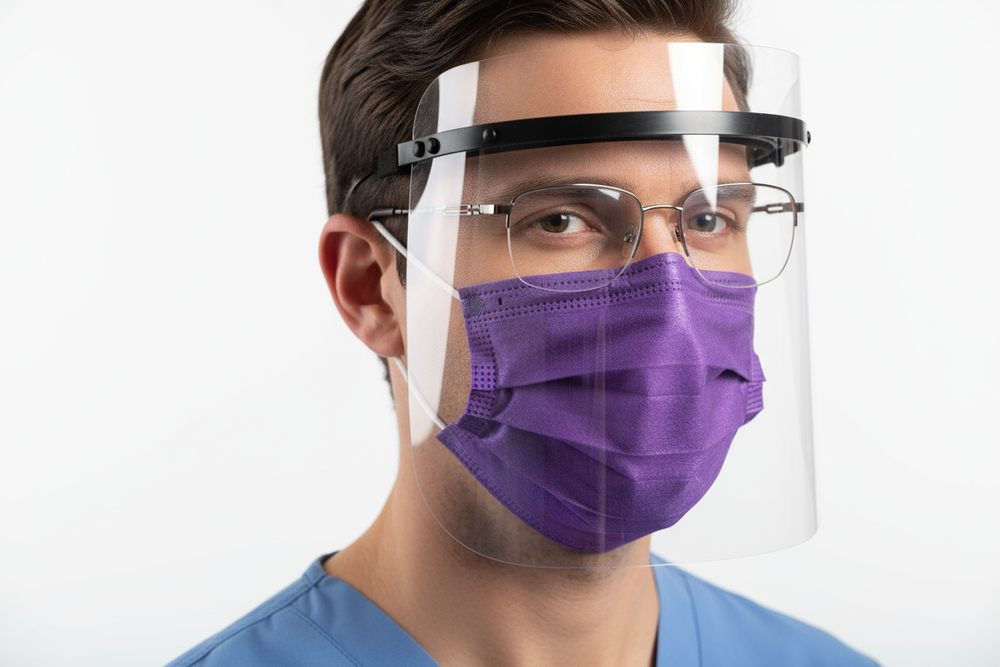 Healthcare professional wearing the mask with eye shield