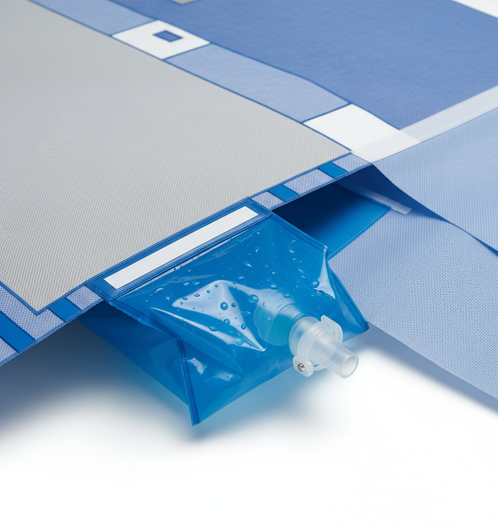 Close-up detail view of pouch construction