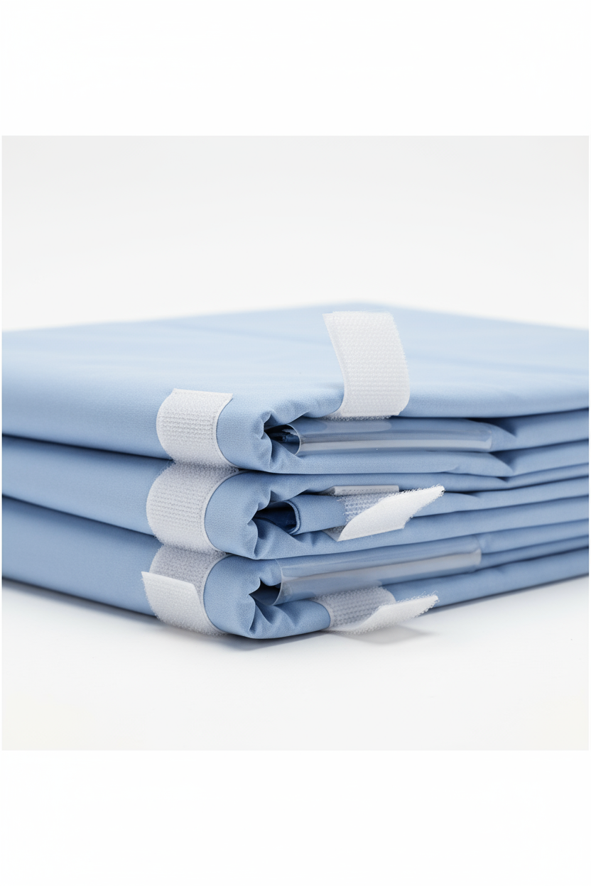 Side angle showing hook-and-loop line holders