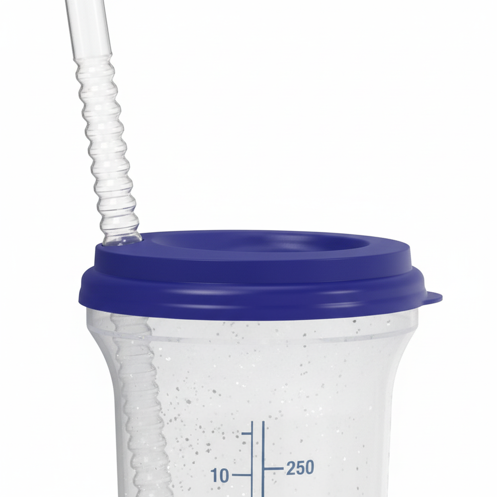 Close-up of lid and straw