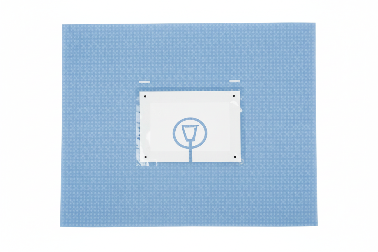 Pear-shaped fenestration with adhesive border detail